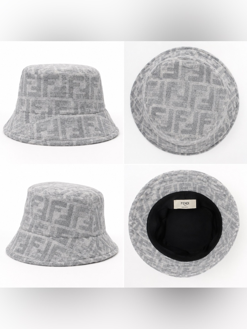 Fendi NEW MEDIUM GREY MONOGRAM ZUCCA Roma Made in Italy BUCKET HAT